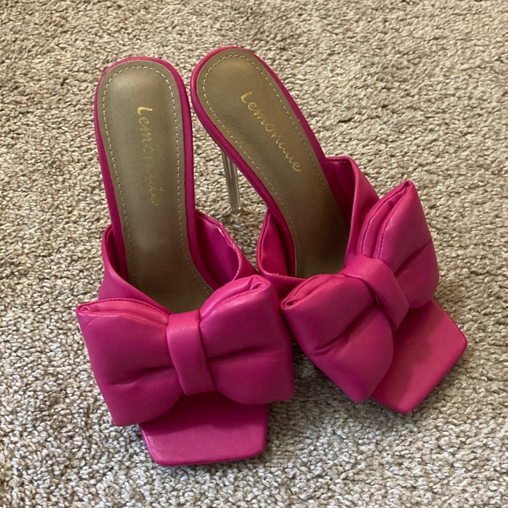 Lemonade Pink Bow Heeled Sandals - Picture 2 of 8